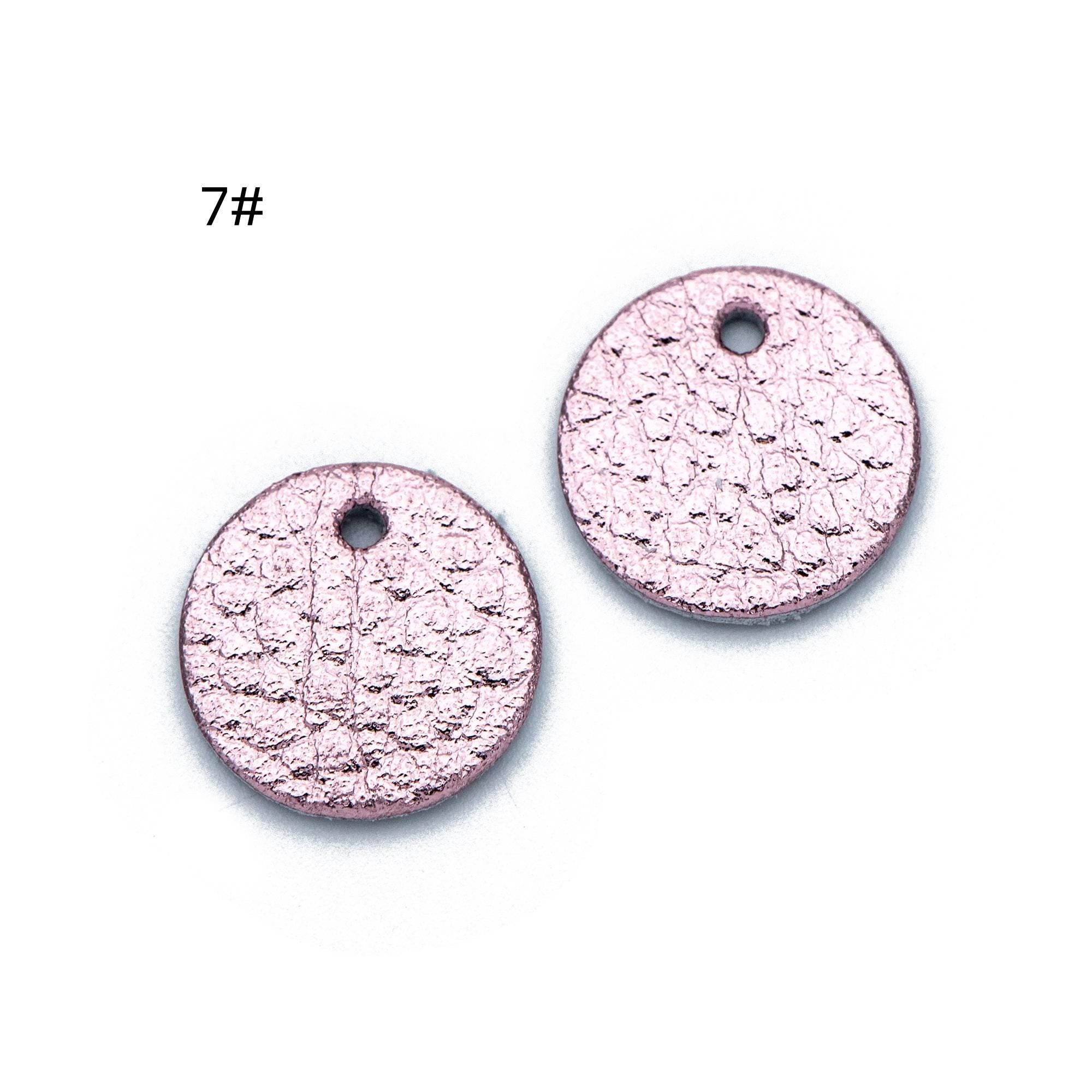 10pcs Genuine Leather Round Charms 15mm, Flat Coin Disc Geometric Pendants, DIY Components for Earrings, (FB-062)
